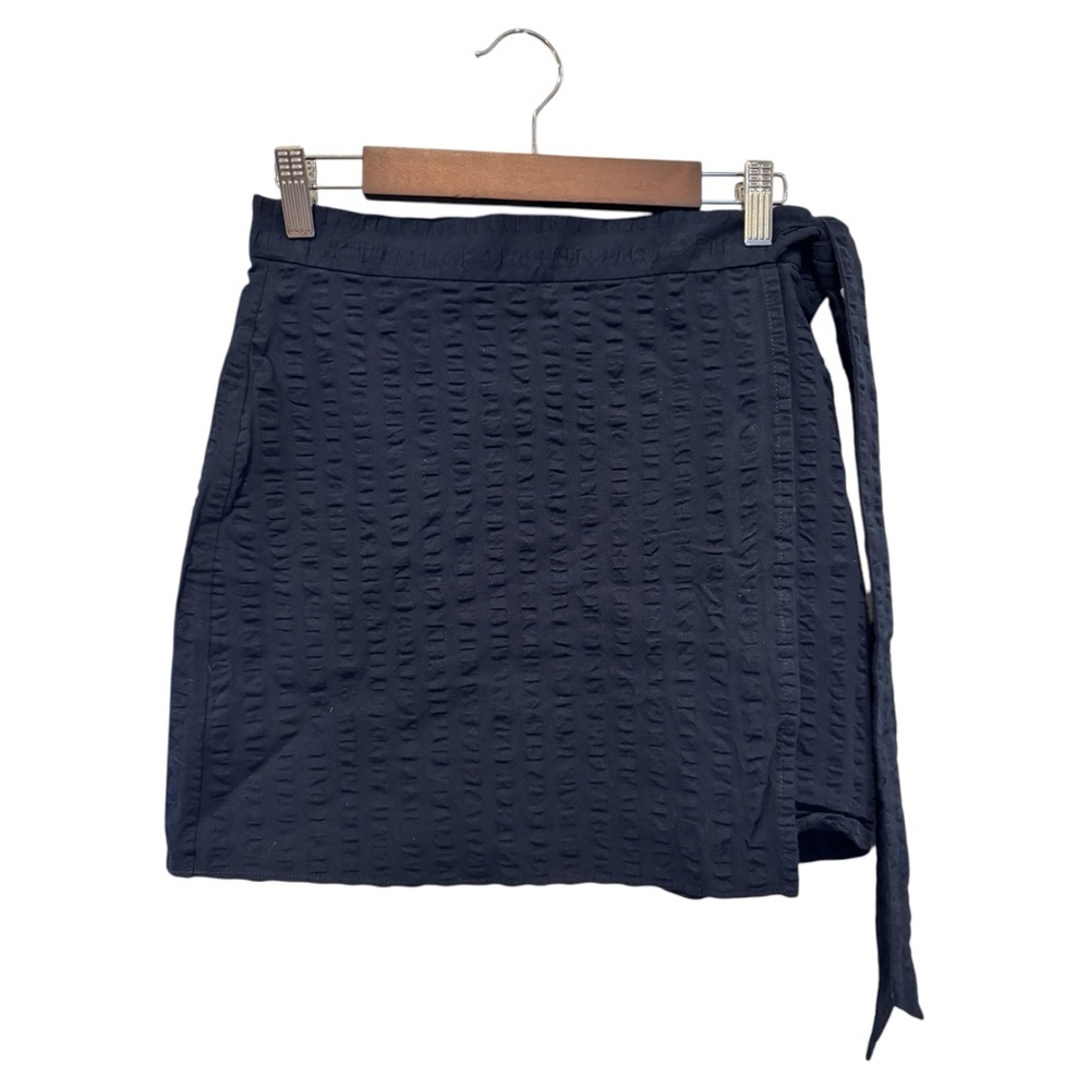 Navy Textured Wrap Skirt